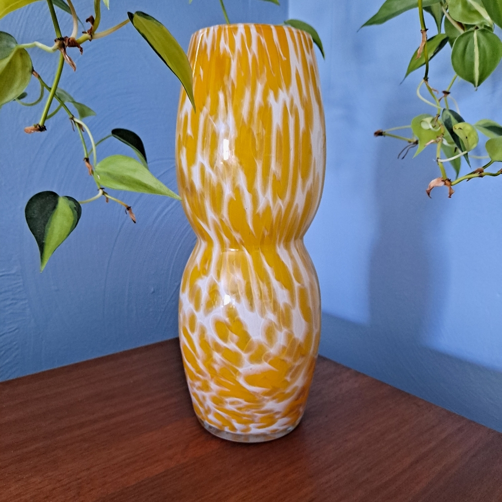 Yellow and white blown glass vase